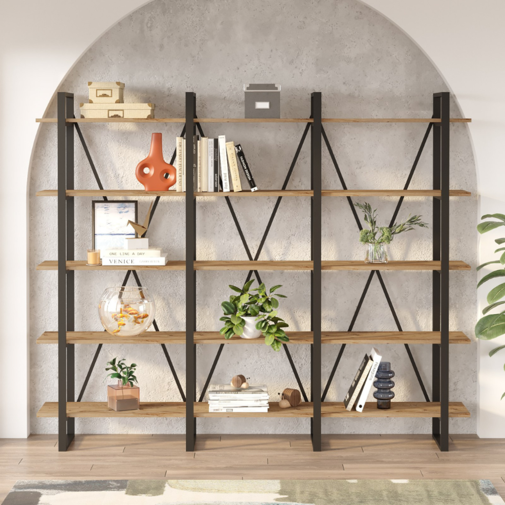Voir la diapositive 2 : CONCEPT USINE Meuble à étagères bois et métal astoria