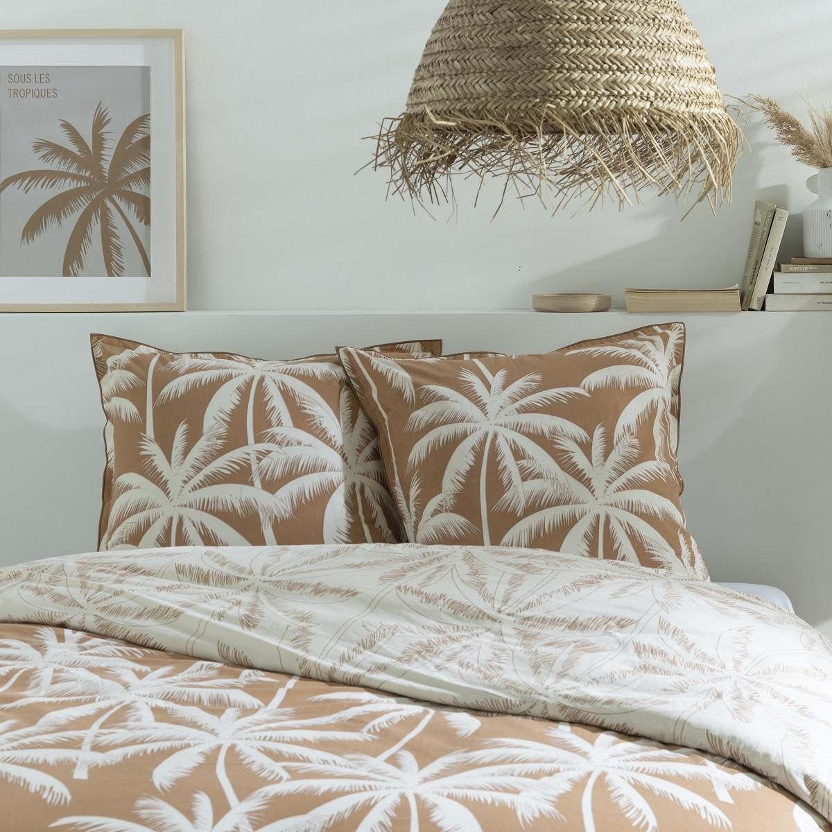 FUTURE HOME Parure de lit 2 personnes en coton 57 fils imprimé camel
