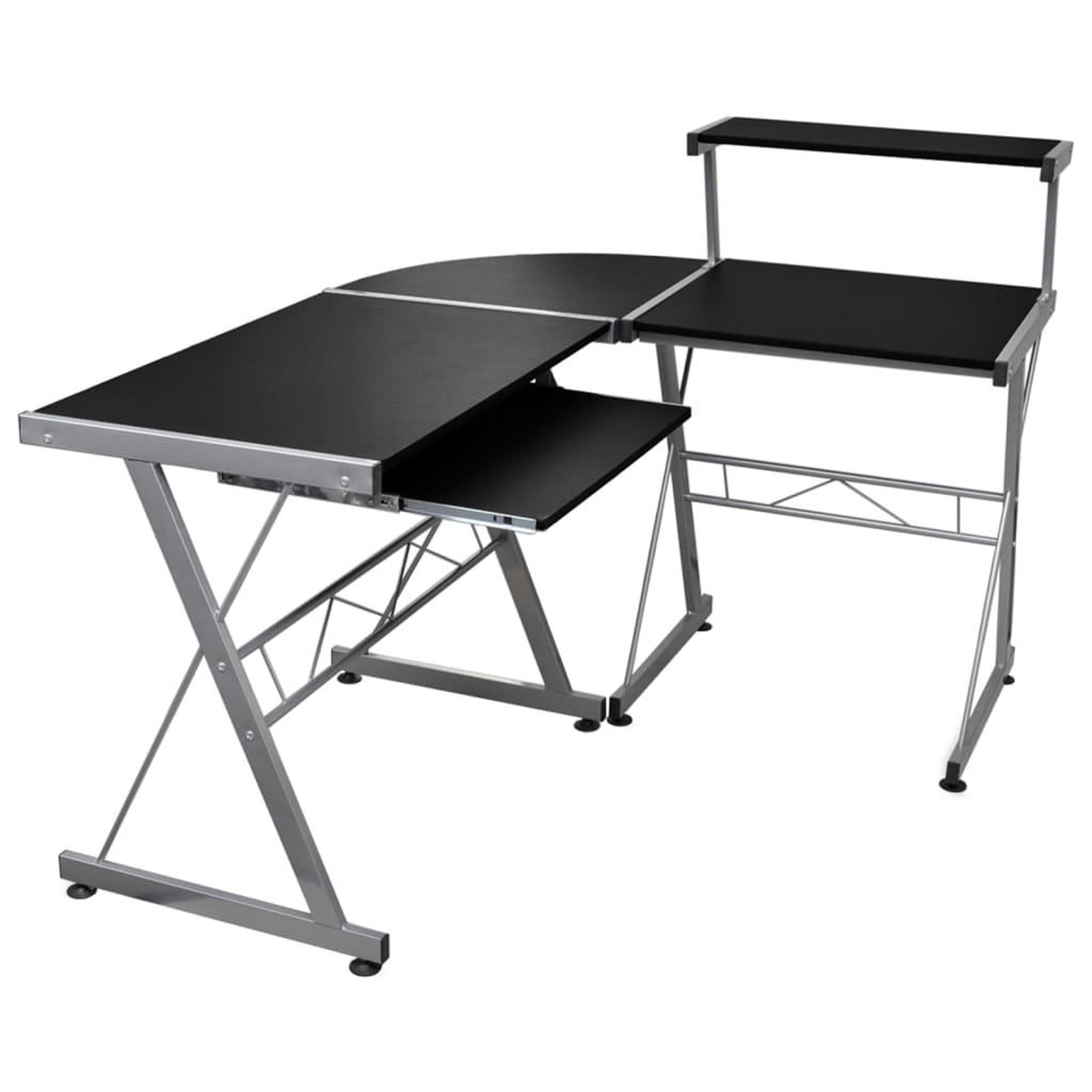 Voir la diapositive 1 : VIDAXL Bureau d'ordinateur d'angle Noir 132x112x99cm Bois d'ingenierie