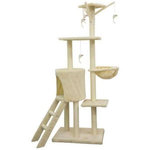 MARKET24 JIPSY Arbre a chat beige 79 x 34 x 138 cm - 3 plateformes, 1 perchoir, 1 niche, 1 escalier, poteaux a griffer
