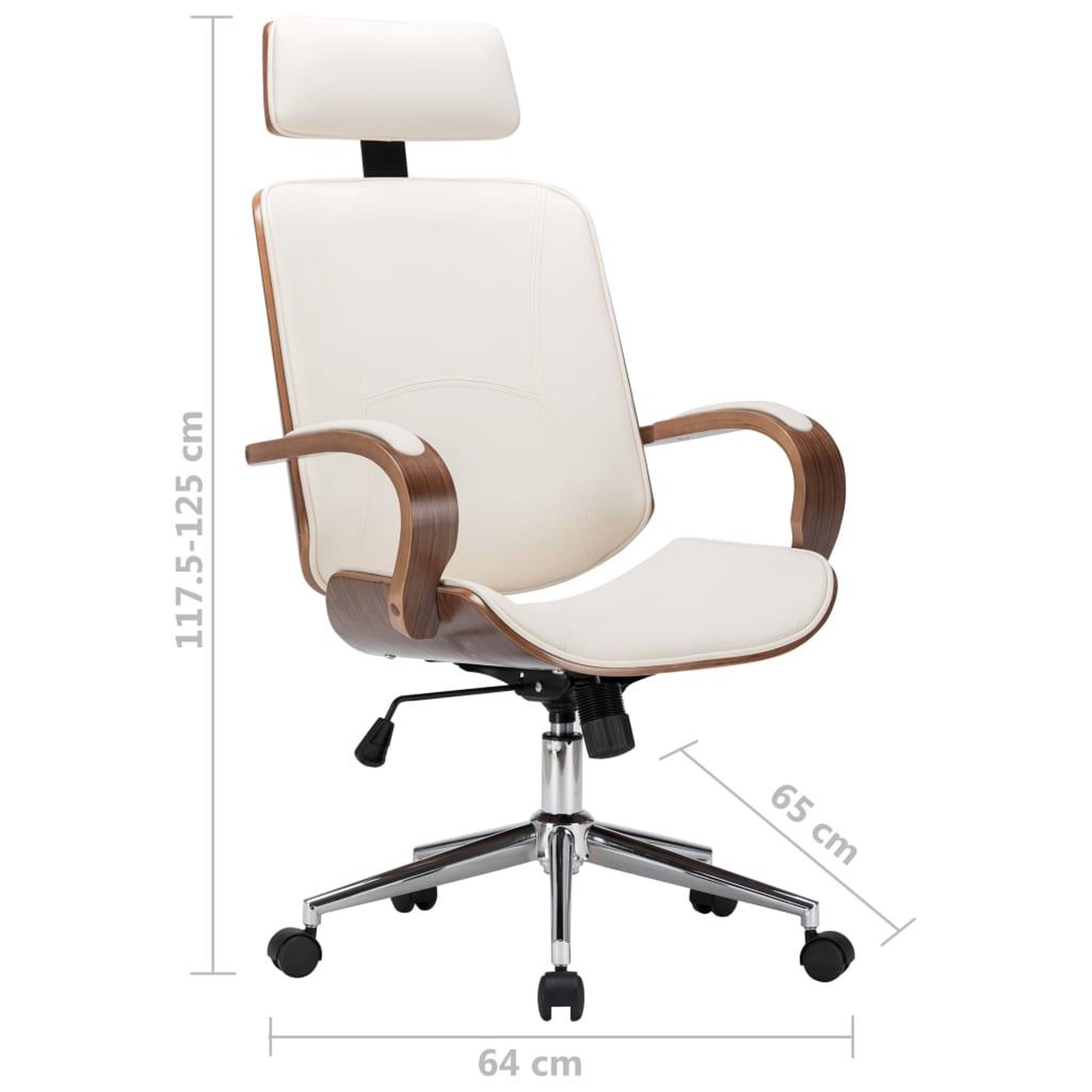 Voir la diapositive 6 : VIDAXL Chaise de bureau avec appuie-tete Creme Similicuir et bois