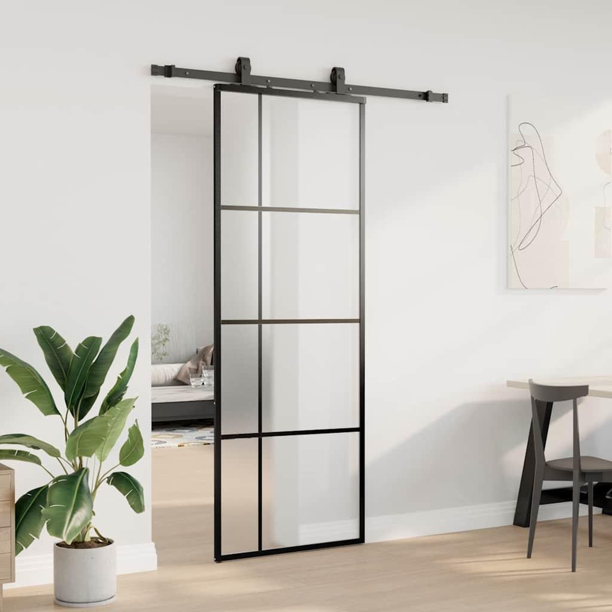 Voir la diapositive 3 : VIDAXL Porte coulissante kit de quincaillerie noir 76x205 cm verre ESG