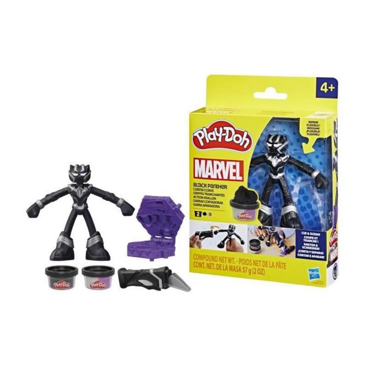 PLAYDOH Play-Doh Black Panther, Griffes tranchantes avec figurine flexible et pâte a modeler, des 4 ans, Marvel