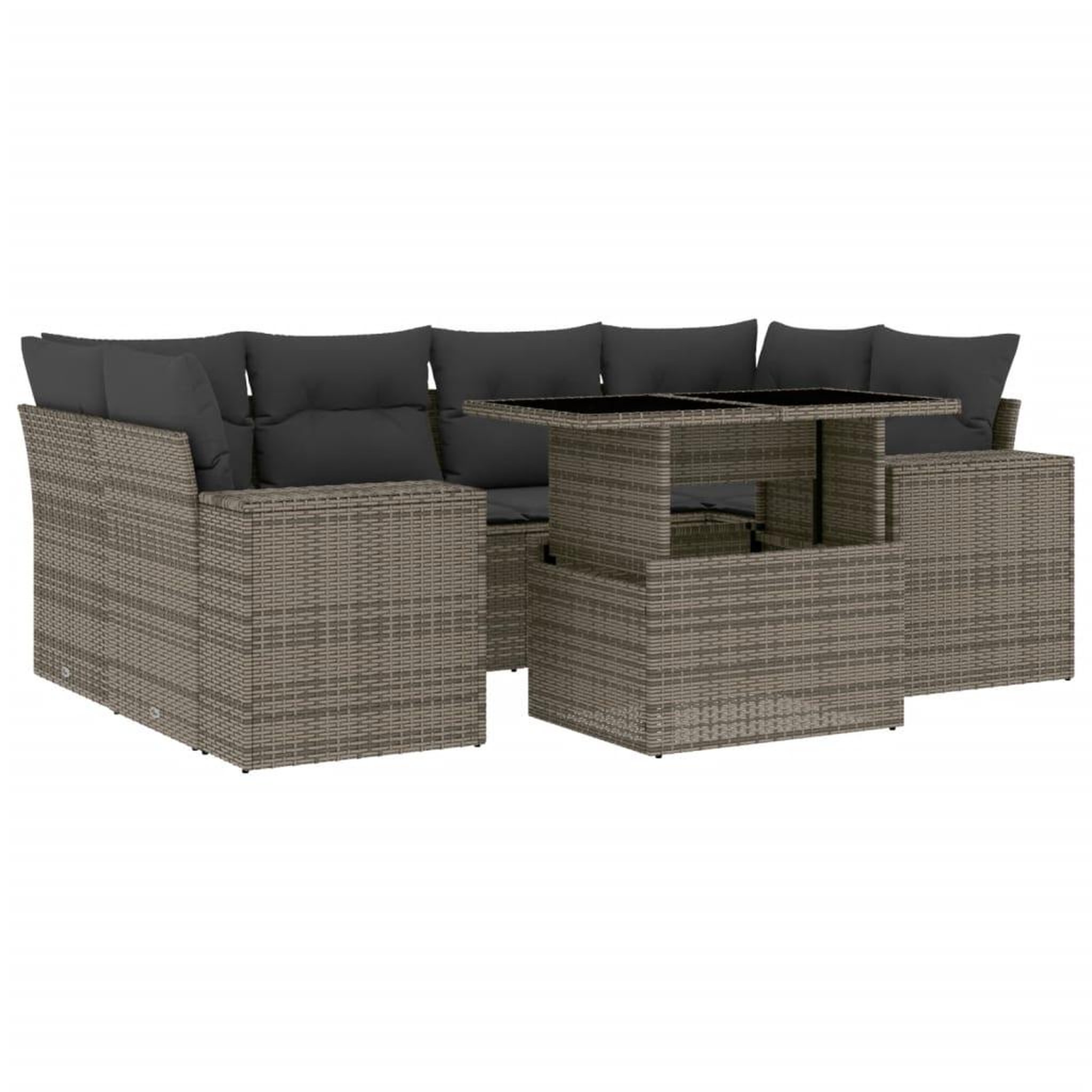 Voir la diapositive 2 : VIDAXL Salon de jardin avec coussins 7 pcs gris resine tressee