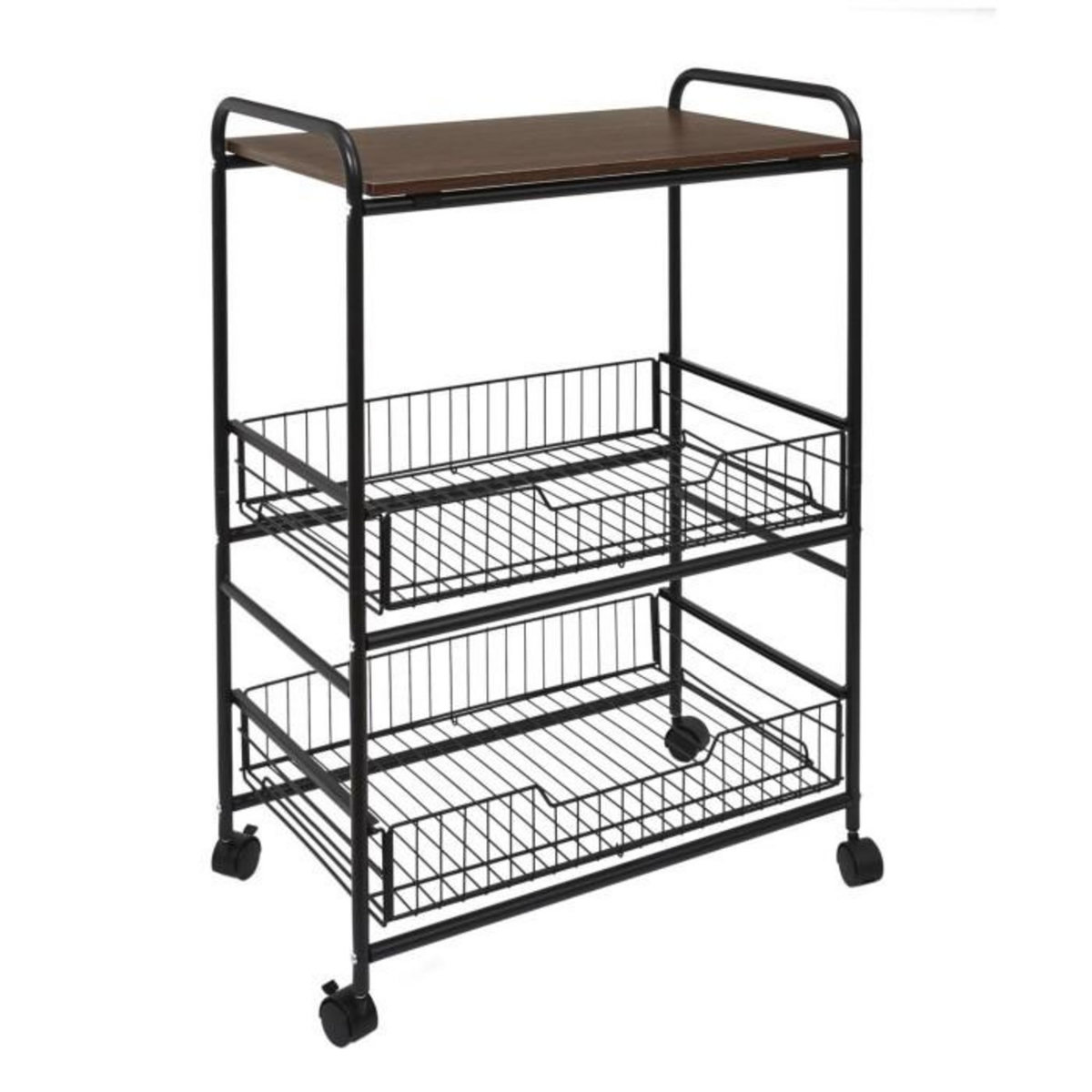 Paris Prix Desserte 2 Étagères & 2 Tiroirs  Métal  86cm Noir