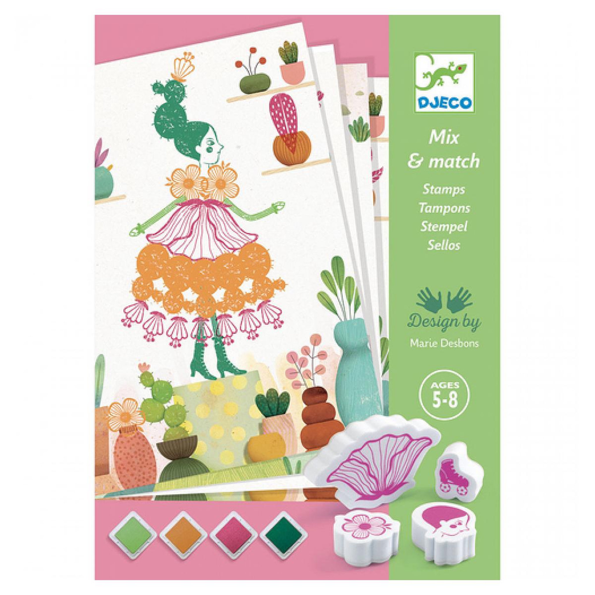 Djeco DJ08741 Tampons Mix and Match Flower Girls Stamp Set