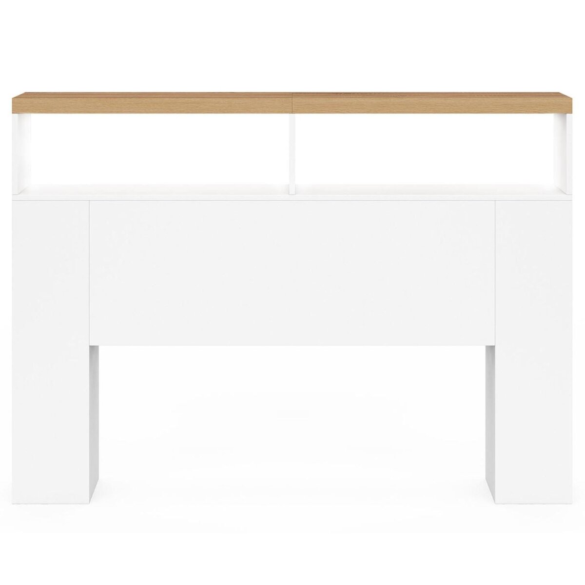 ID MARKET Tête de lit sur pied LUNA à LEDS 145 cm avec rangements fermés et niches blanc et plateau effet bois