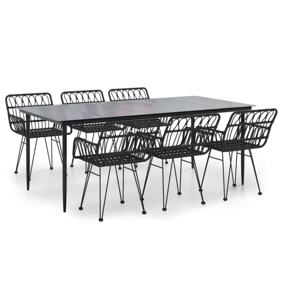 VIDAXL Ensemble a manger de jardin 7 pcs Noir Resine tressee