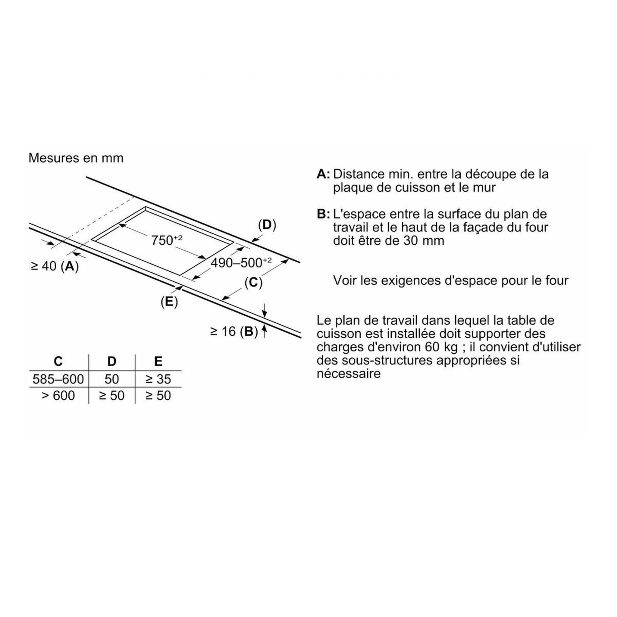 Voir la diapositive 4 : BOSCH Table de cuisson induction 80cm 4 feux 7400w noir - pxy83khc1e
