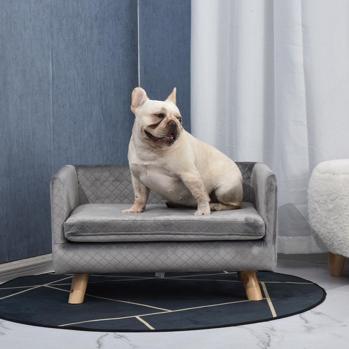 PAWHUT Canapé chien lit pour chien design scandinave coussin moelleux pieds bois massif dim. 64 x 45 x 36 cm velours gris