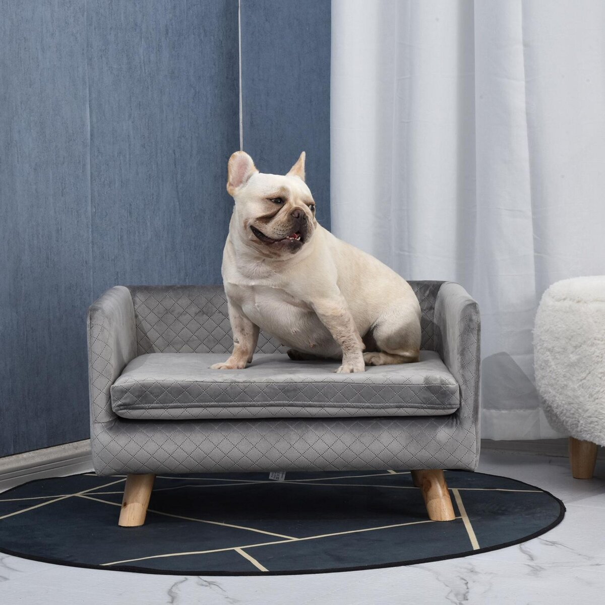PAWHUT Canapé chien lit pour chien design scandinave coussin moelleux pieds bois massif dim. 64 x 45 x 36 cm velours gris