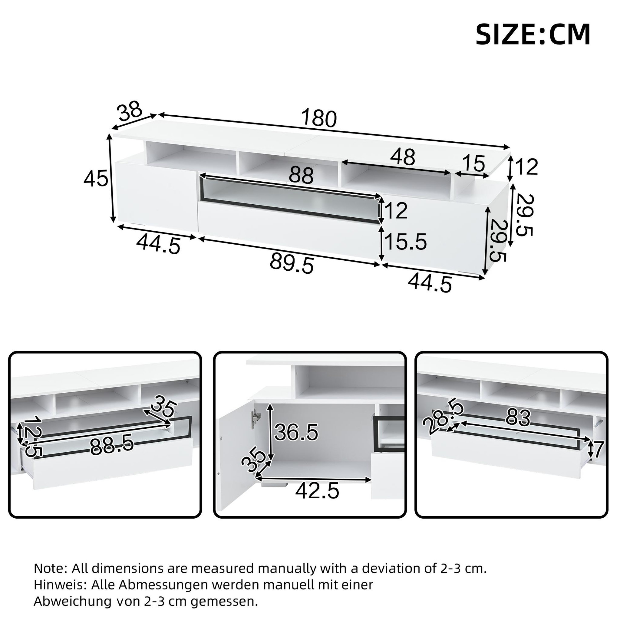 Voir la diapositive 3 : MERAX Meuble tv blanc 180 cm led panneau de particules