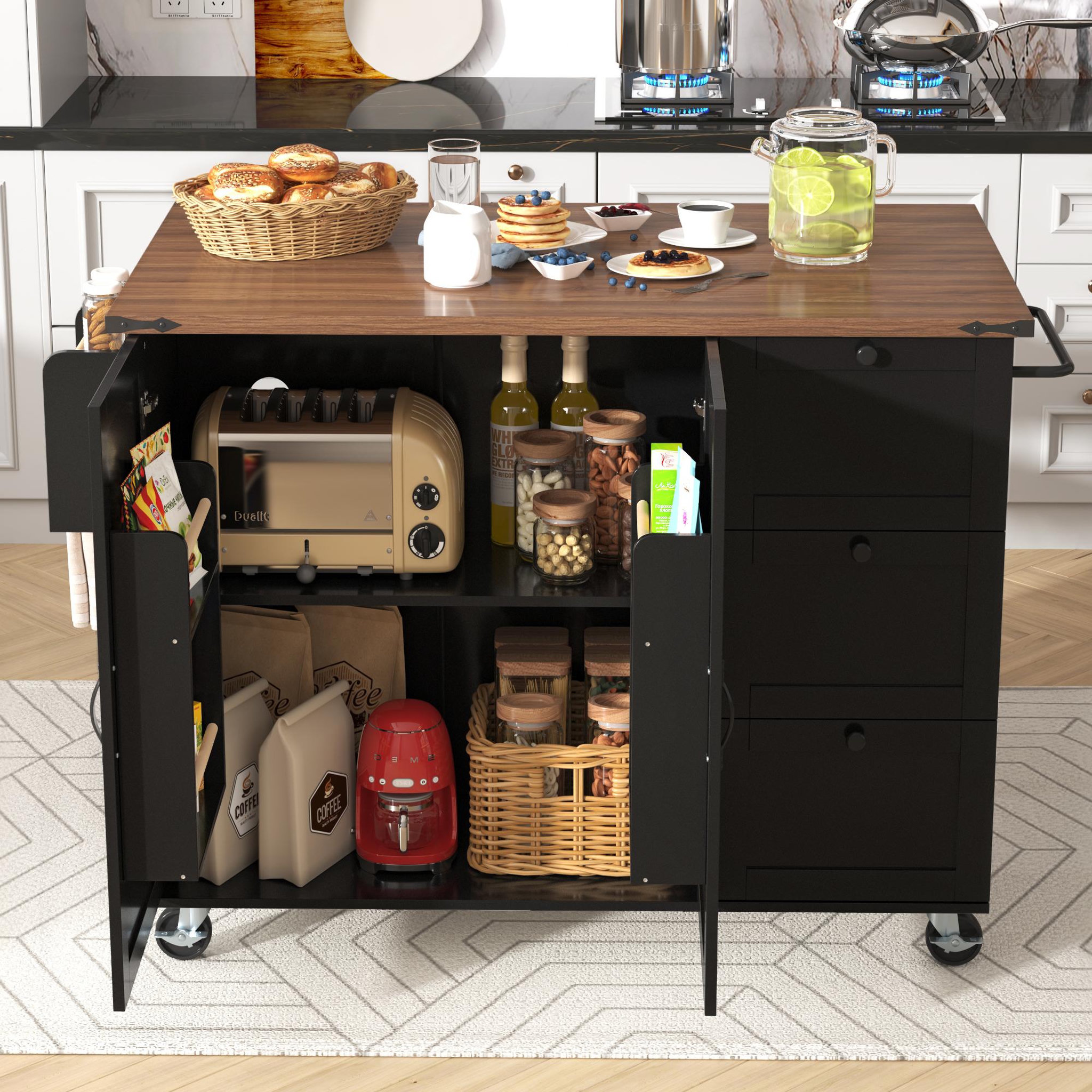 Voir la diapositive 2 : MERAX Desserte 2 portes 3 tiroirs coloris noir mdf