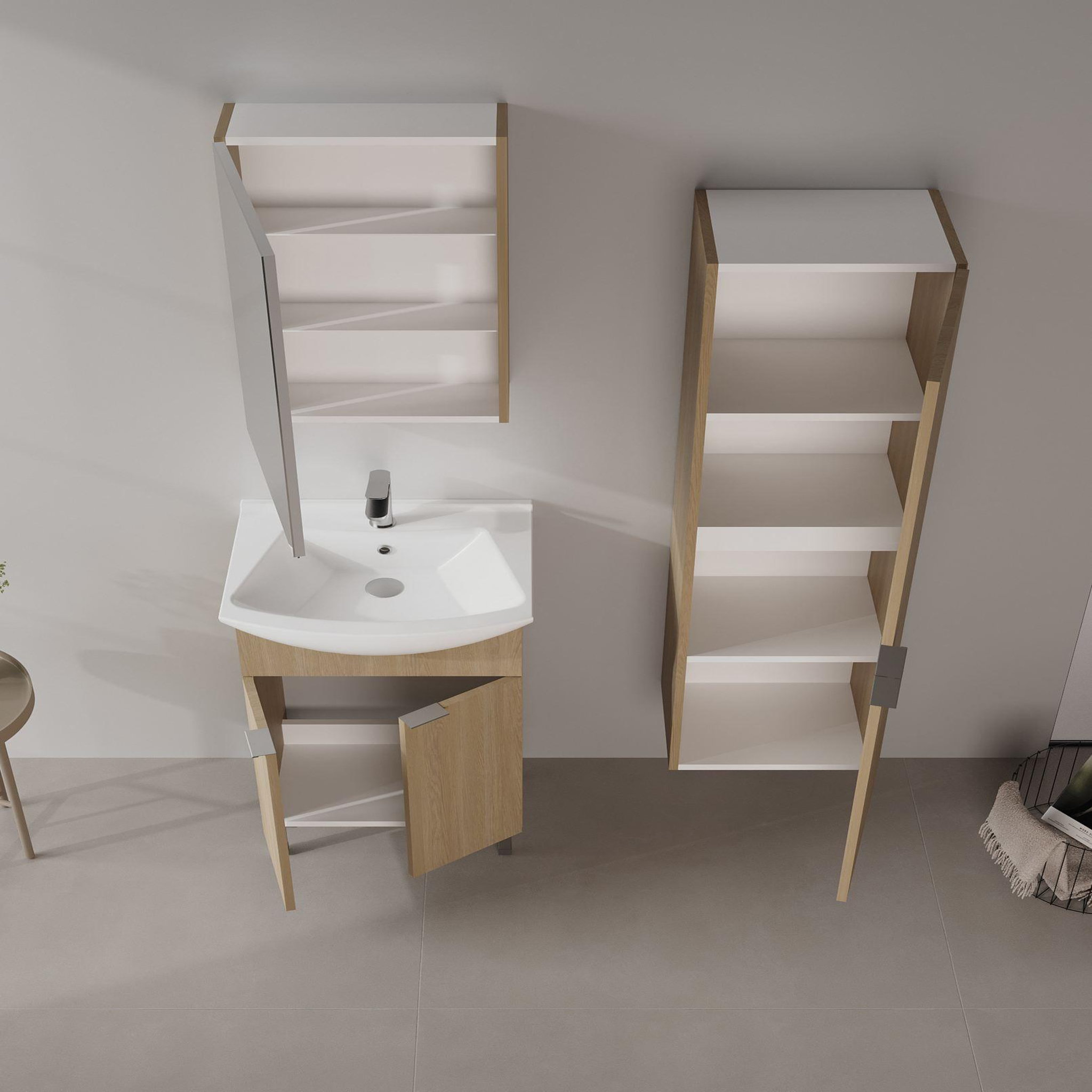 Voir la diapositive 3 : Habitat et Jardin Meuble avec simple vasque et miroir  Purus 55  - 55 x 50 x 83 cm - Oak