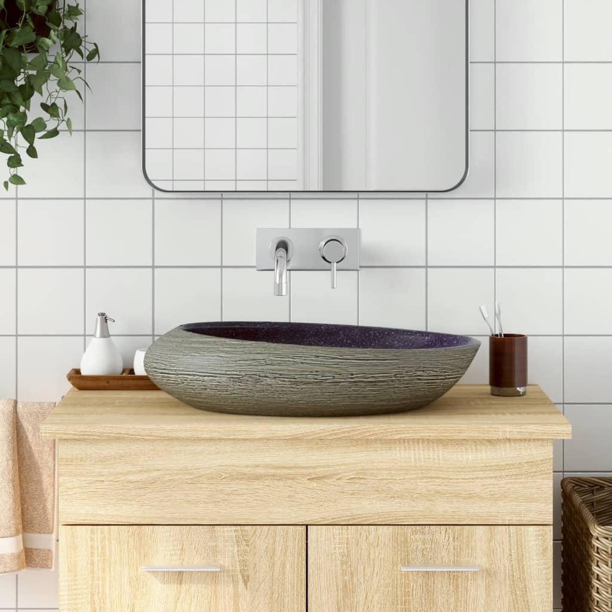 VIDAXL Vasque a poser violet et gris ovale 59x40x14 cm ceramique