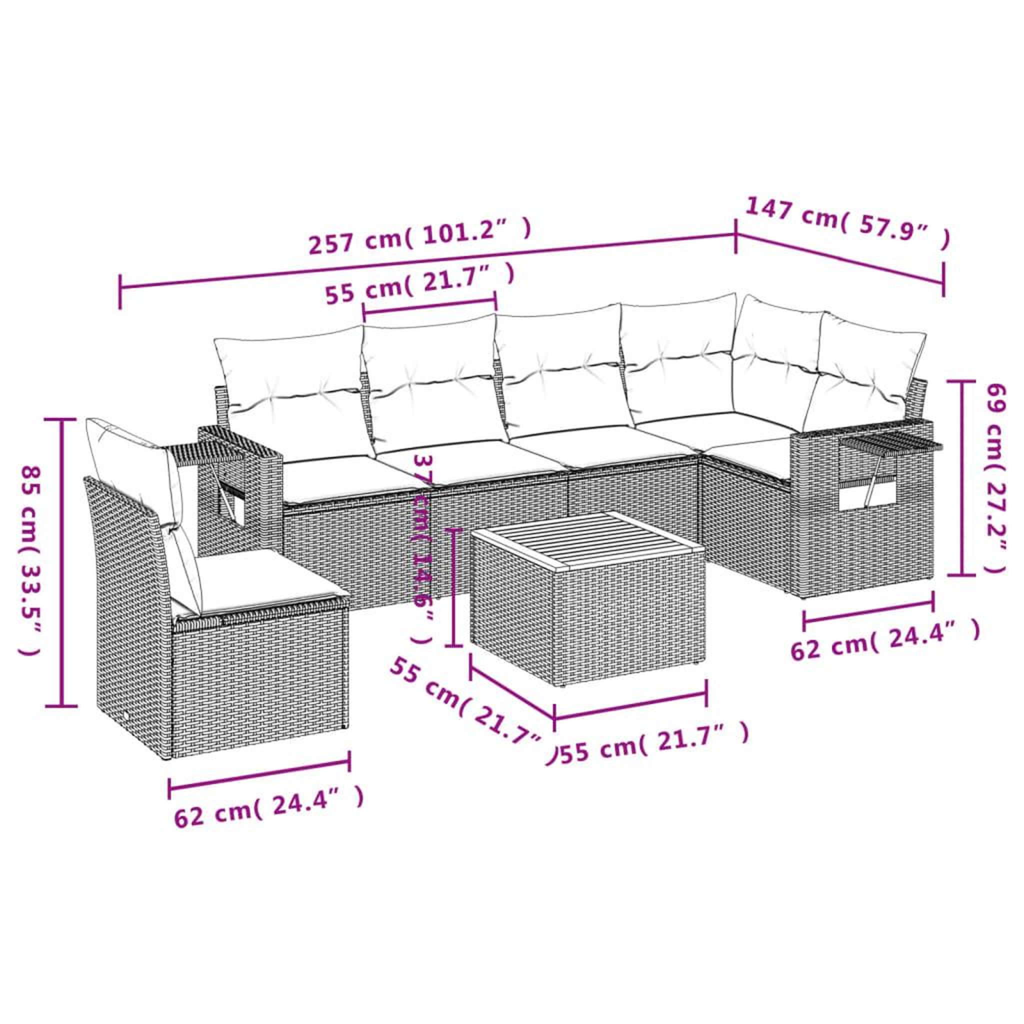 Voir la diapositive 3 : VIDAXL Salon de jardin avec coussins 7pcs melange beige resine tressee