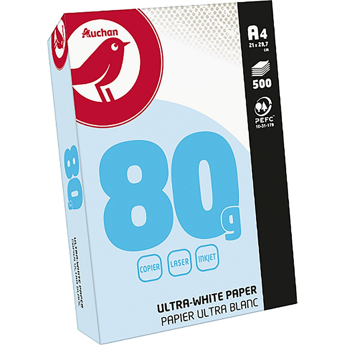 AUCHAN Ramette de papier ultra blanc 500 feuilles A4 – 90g pas cher 