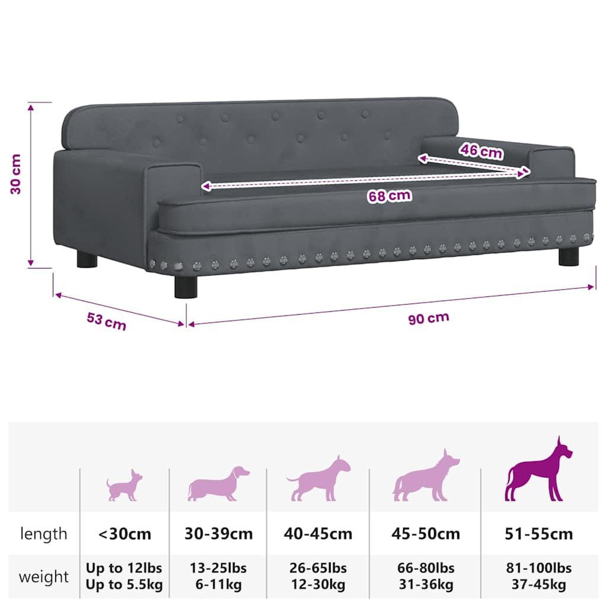 Voir la diapositive 6 : VIDAXL Lit pour chien gris fonce 90x53x30 cm velours