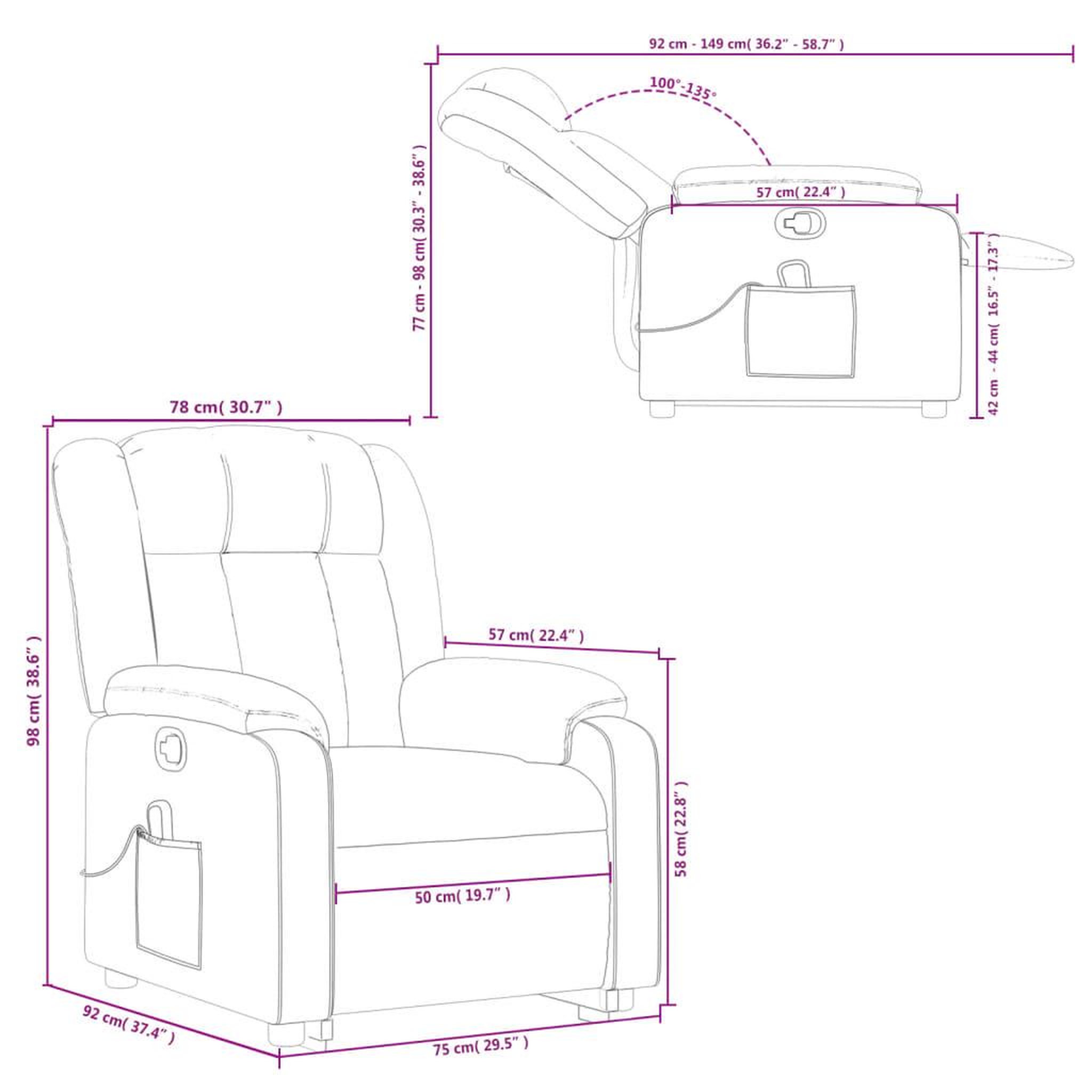 Voir la diapositive 6 : VIDAXL Fauteuil de massage inclinable Noir Tissu