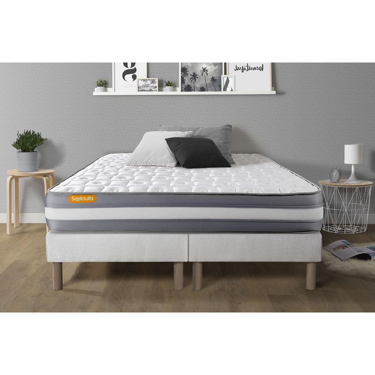 SEPTNUITS Matelas + double sommiers Memo Plus Mémoire de forme 3 zones