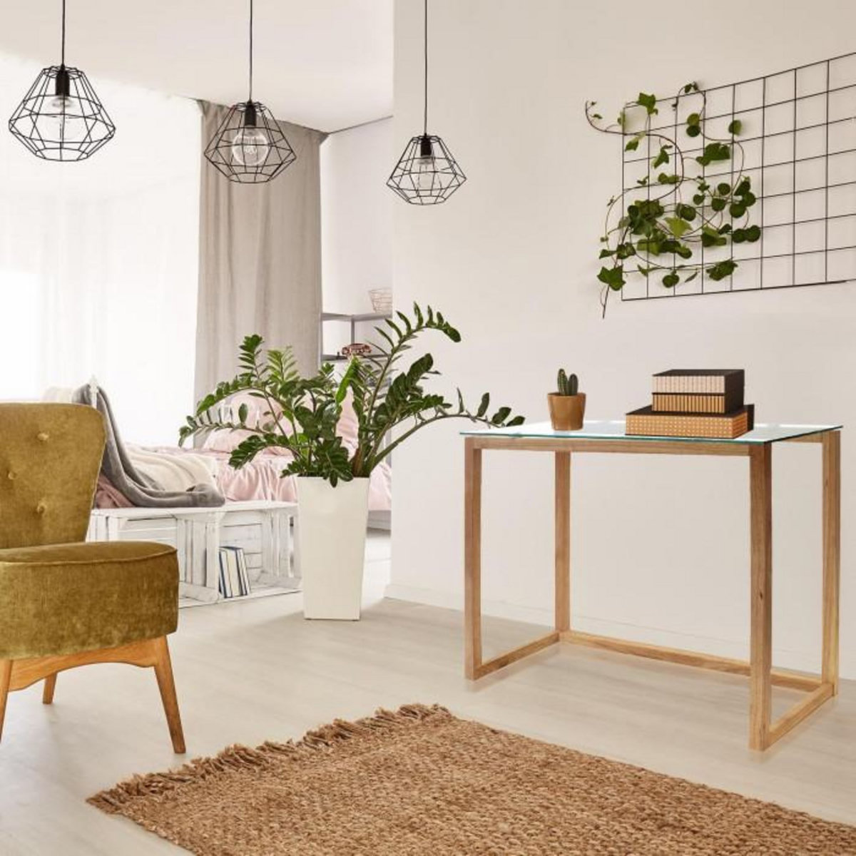 Paris Prix Console Design Bois & Verre  Quality  100cm Naturel