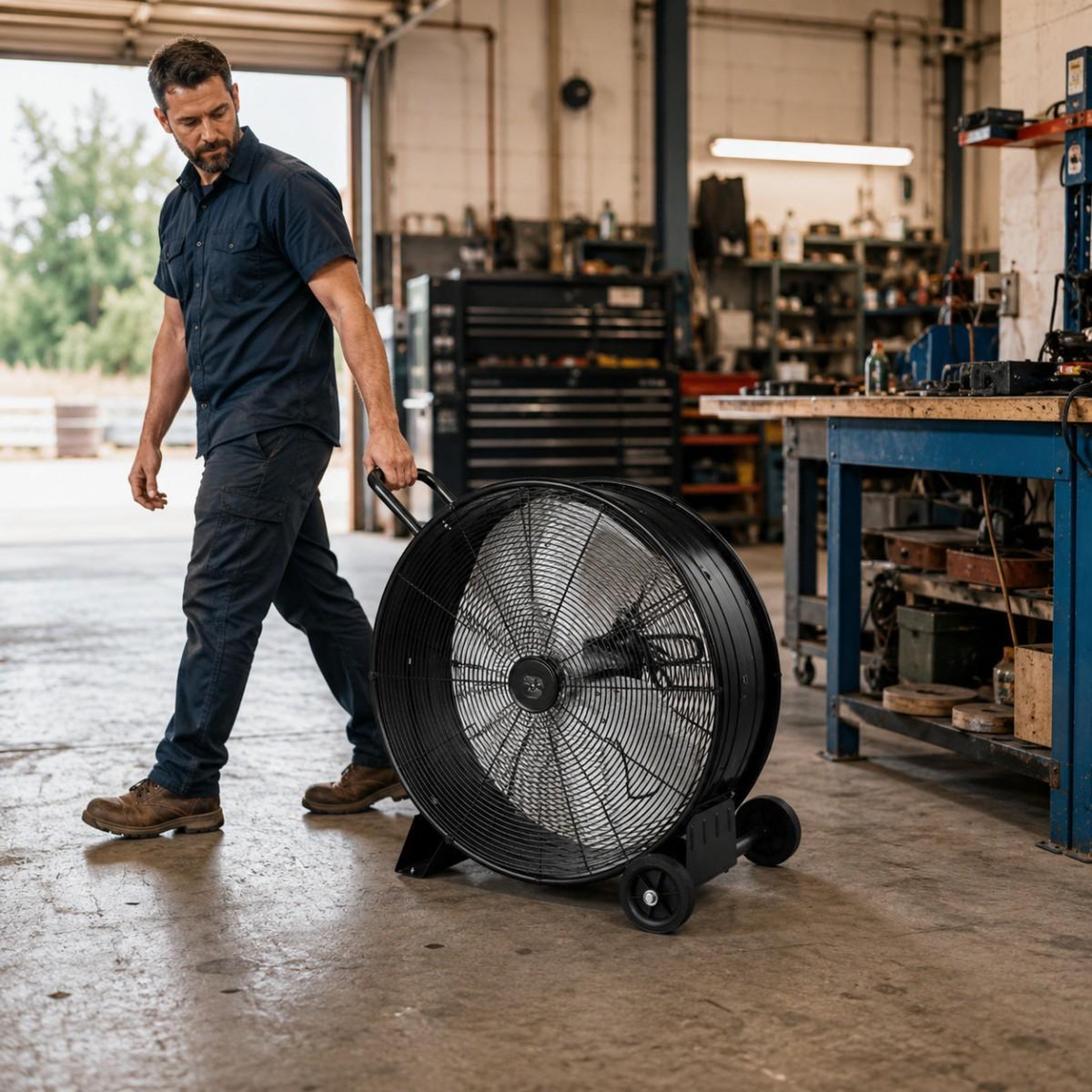 Voir la diapositive 4 : INTEC Ventilateur industriel 240w ø66cm sur roues 3 vitesses 3 pales métal - brasseur d'air puissant atelier garage chantier entrepôt