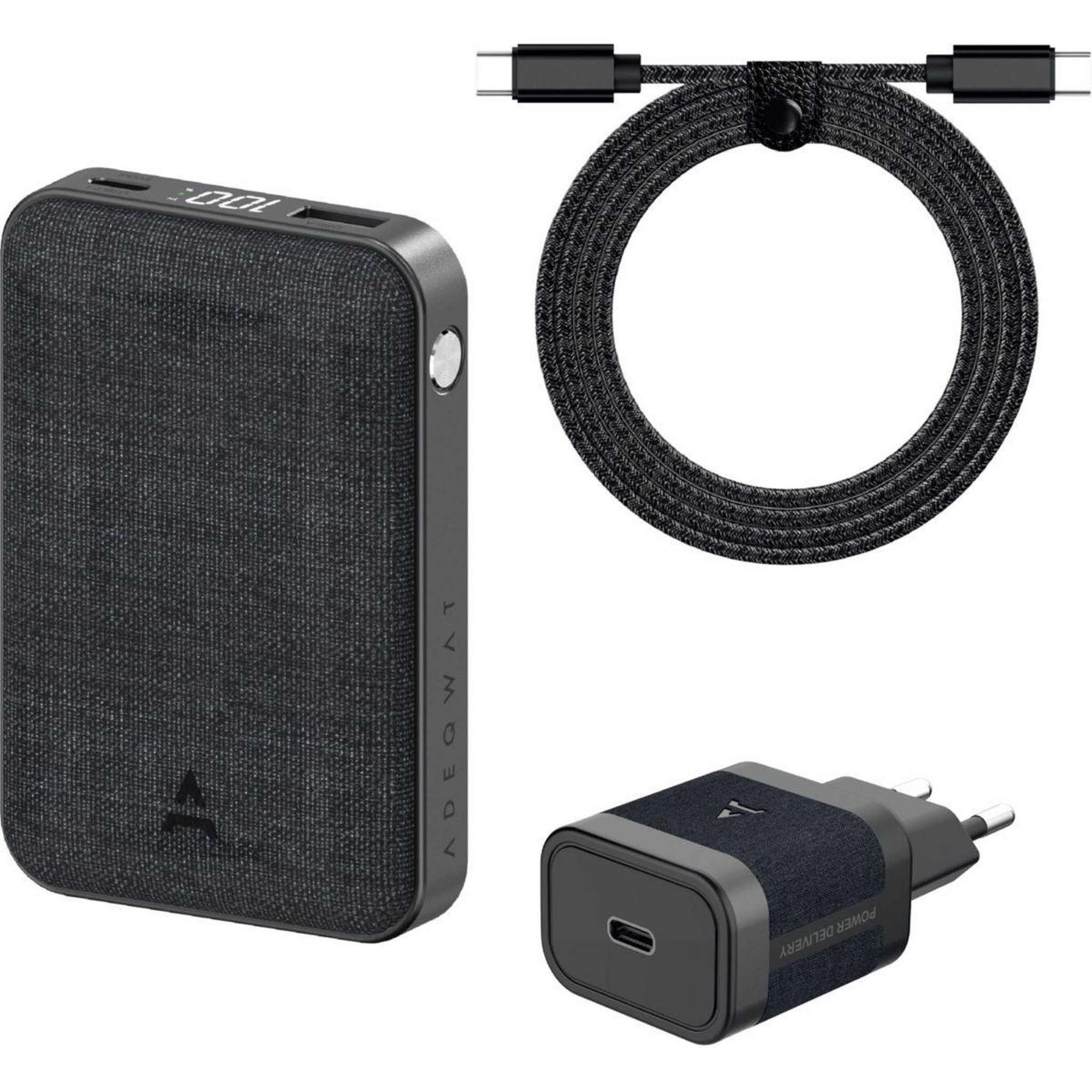 ADEQWAT Pack PowerBank+Chargeur 30W+Cable USB-C-USB-C