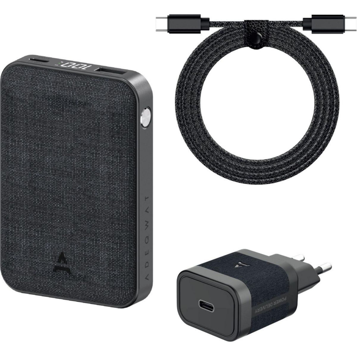 ADEQWAT Pack PowerBank+Chargeur 30W+Cable USB-C-USB-C