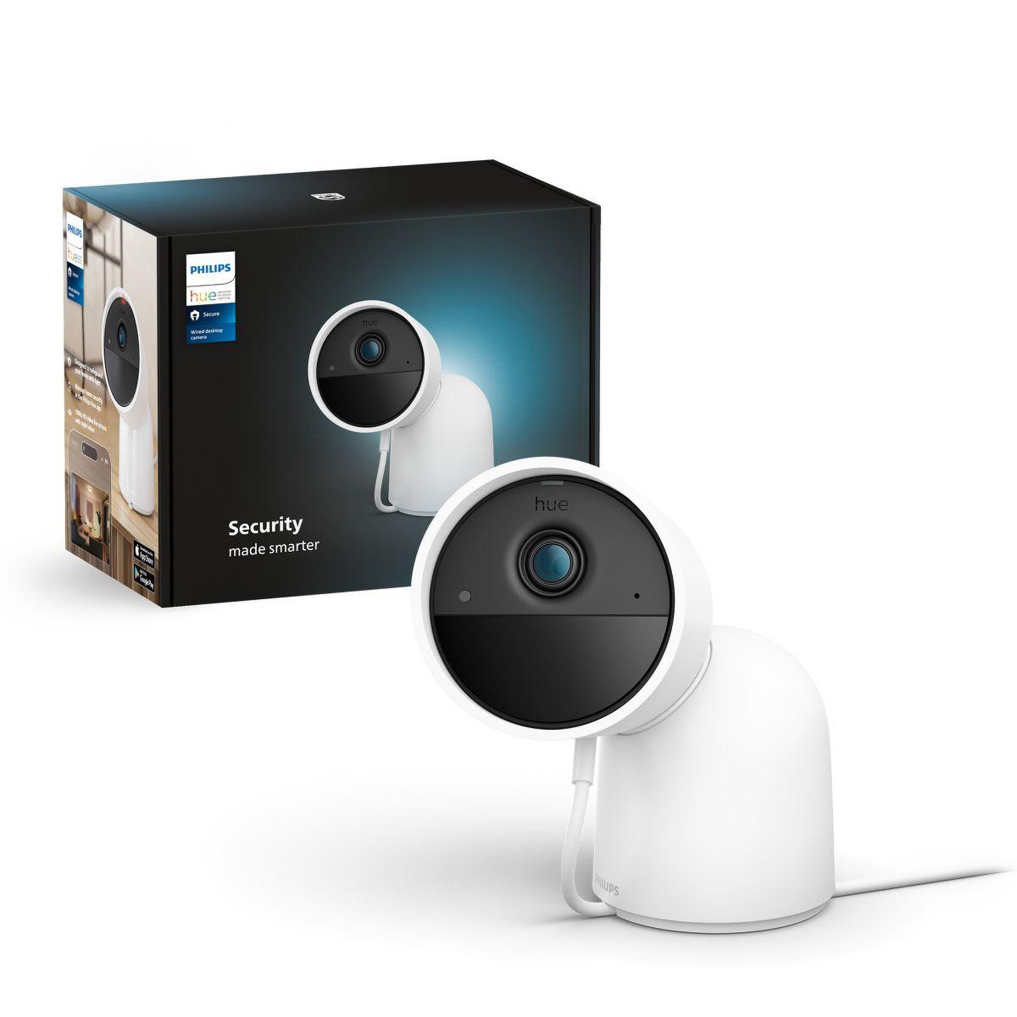 Voir la diapositive 2 : Philips Caméra de surveillance HUE SECURE avec support bureau blanche