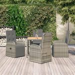 VIDAXL Ensemble a manger de jardin 5 pcs coussins gris resine tressee