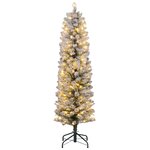HOMCOM Sapin de Noël artificiel LED H.150 cm - sapin de Noël mince enneigé - 263 branches 120 LED blanc chaud