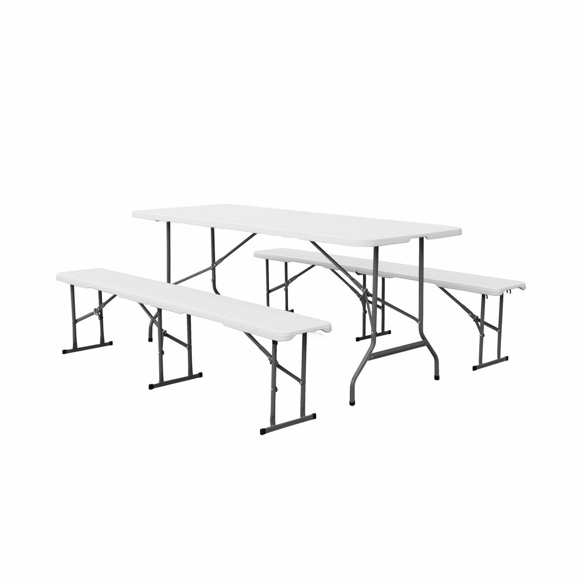 SWEEEK Set de table et bancs de réception. 180cm. pliables. avec poignée de transport. plastique blanc. table de camping