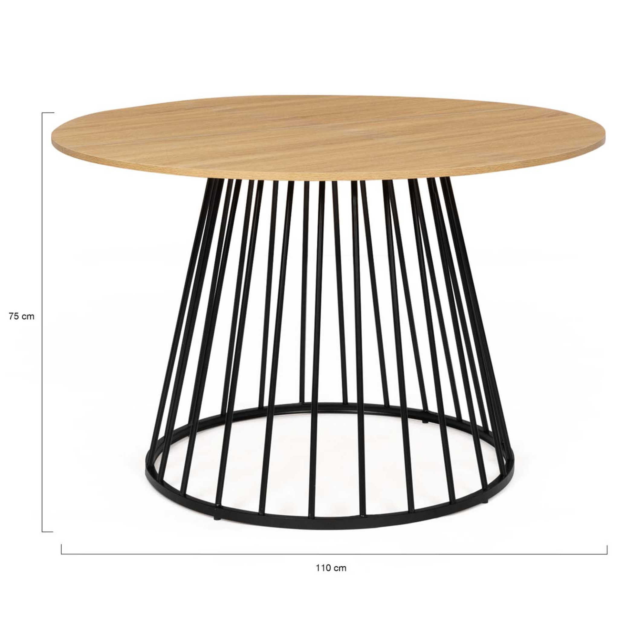 Voir la diapositive 4 : ID MARKET Table à manger ronde yuna 6 personnes plateau bois et pied filaire en métal noir 110 cm