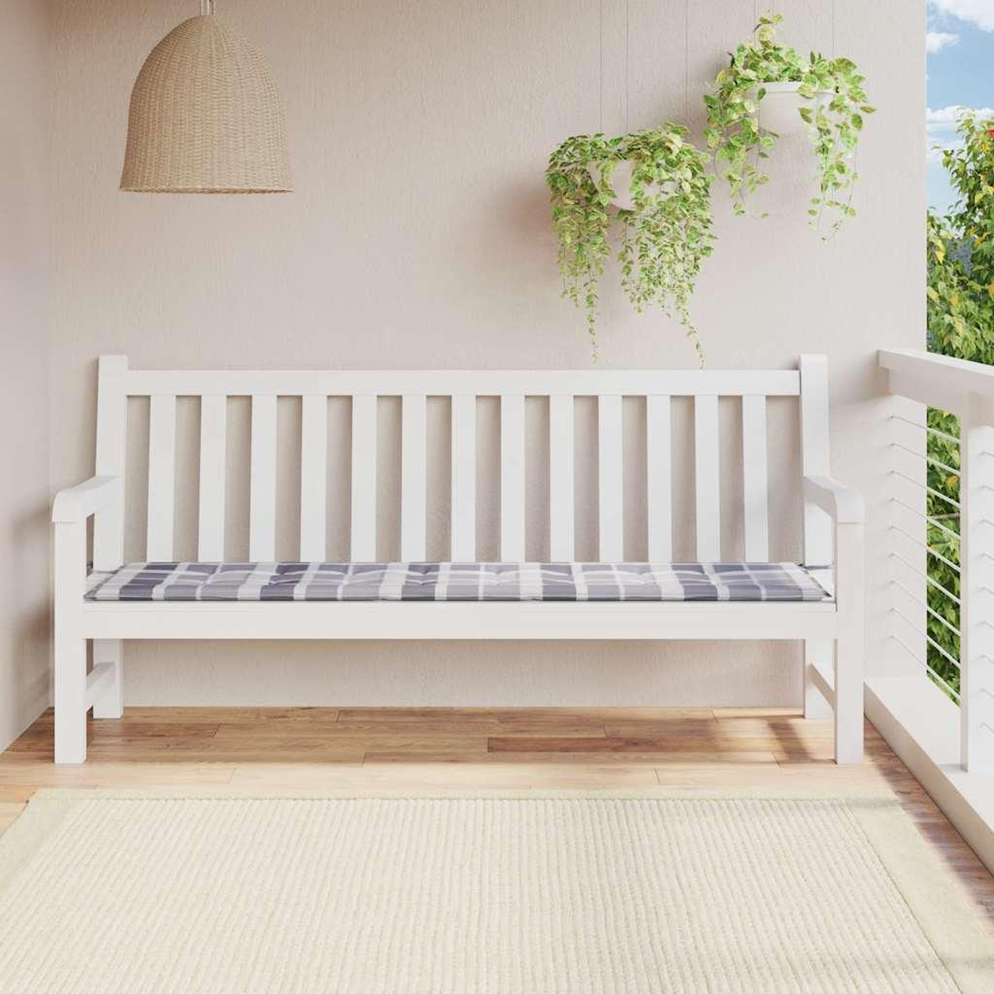 VIDAXL Coussin de banc de jardin motif a carreaux gris 200x50x3 cm