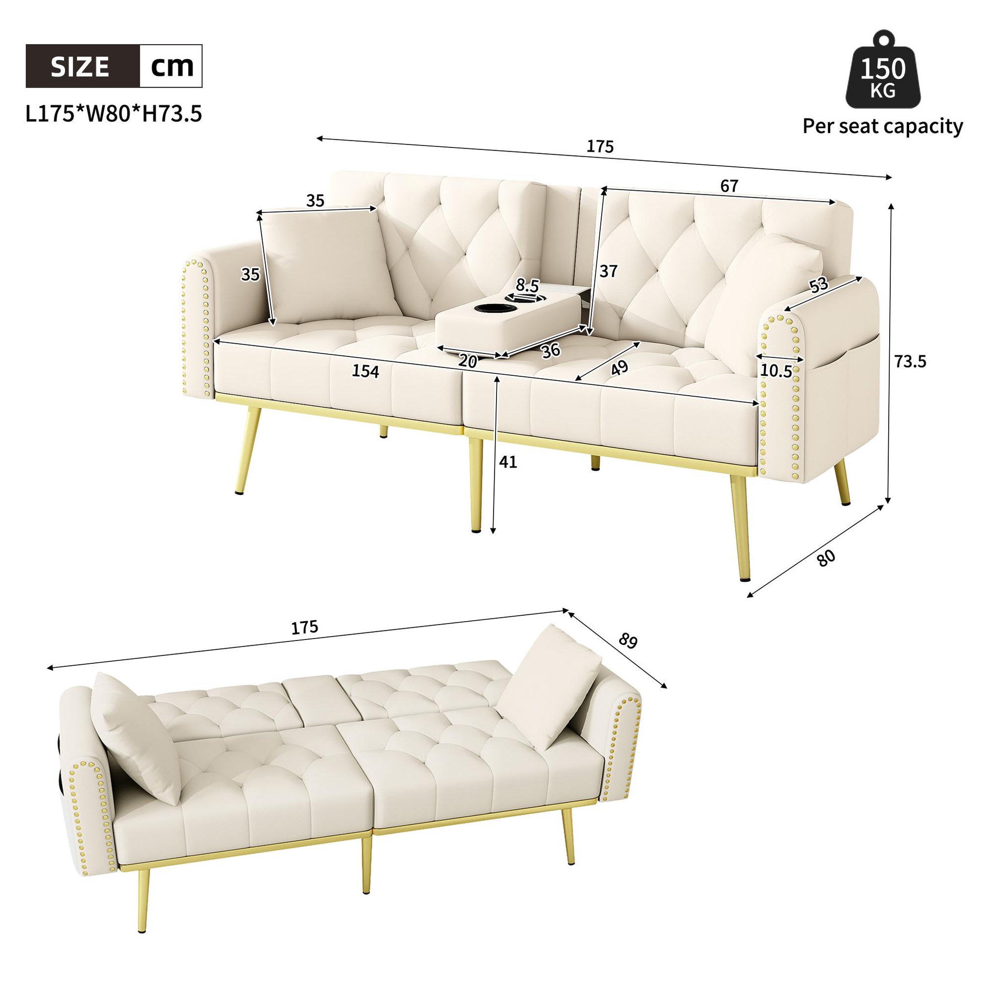 Voir la diapositive 3 : MERAX Canapé droit convertible 2 places velours
