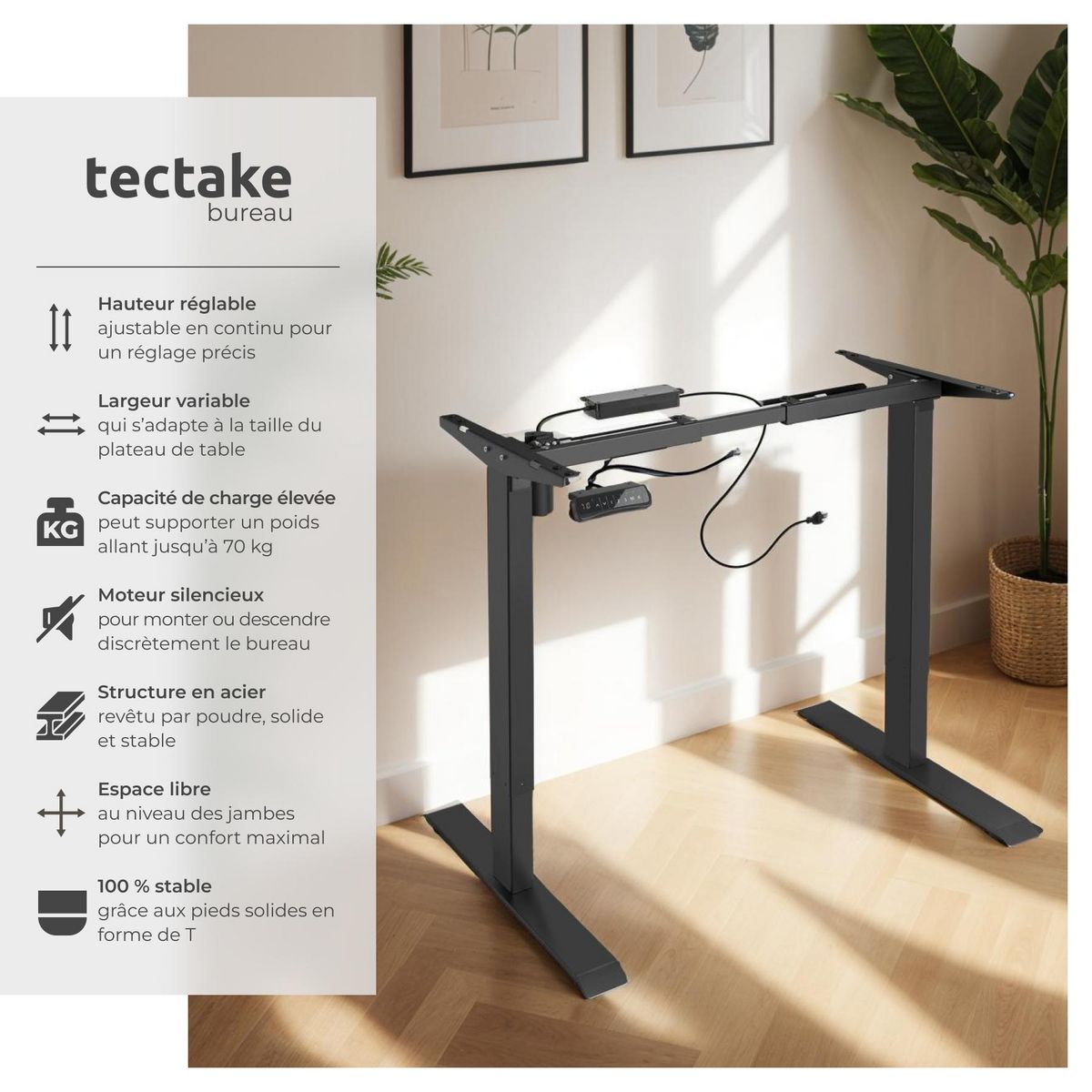tectake Bureau assis debout avec réglage électrique de la hauteur