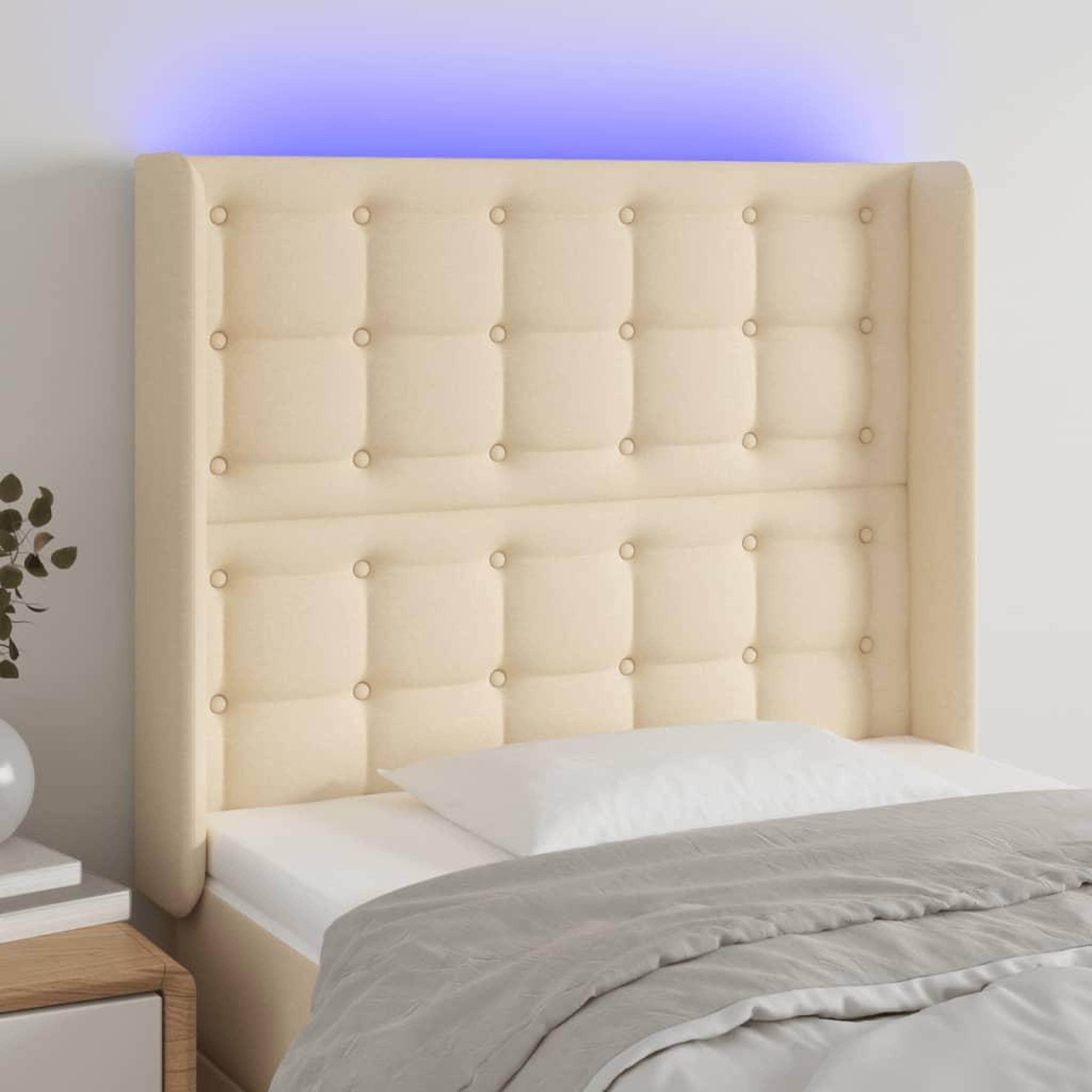 Voir la diapositive 1 : VIDAXL Tete de lit a LED Creme 93x16x118/128 cm Tissu