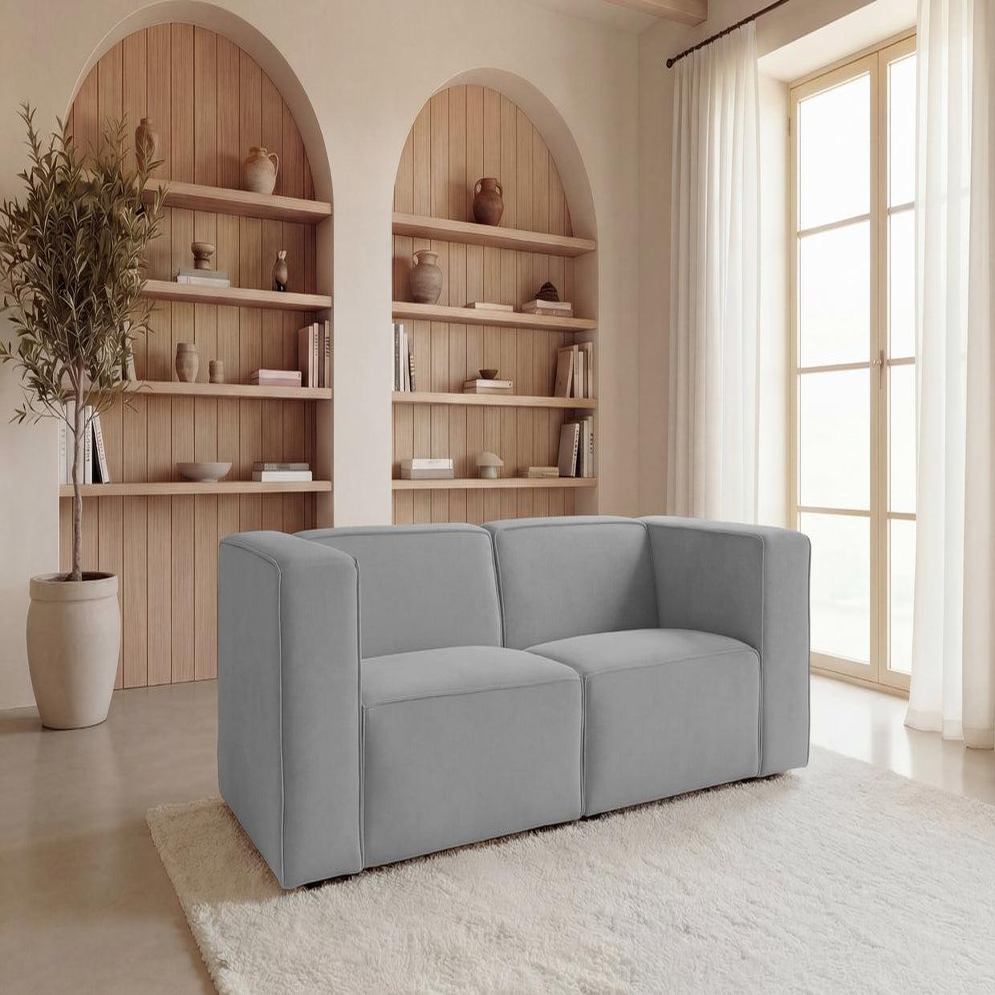 Voir la diapositive 2 : CASANOVA PARIS Mini basil - canapé droit tissu lisse 2 places