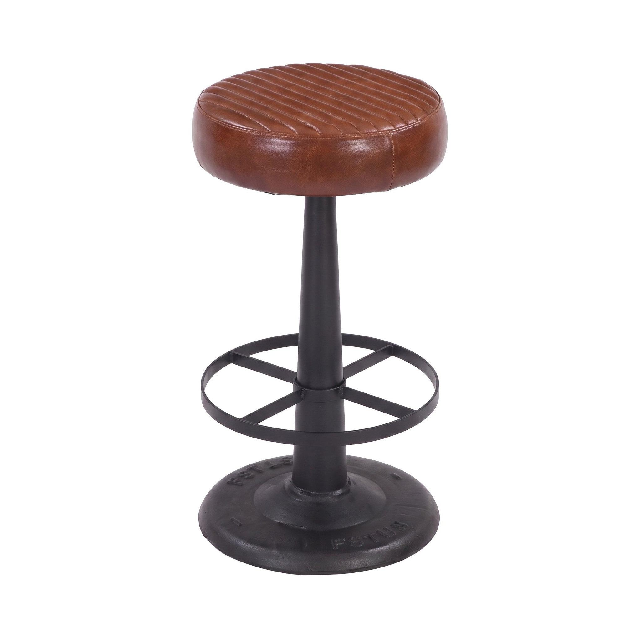 MAISON PAVANE Tabouret pour îlot central 65 cm en cuir de buffle marron foncé-lucien