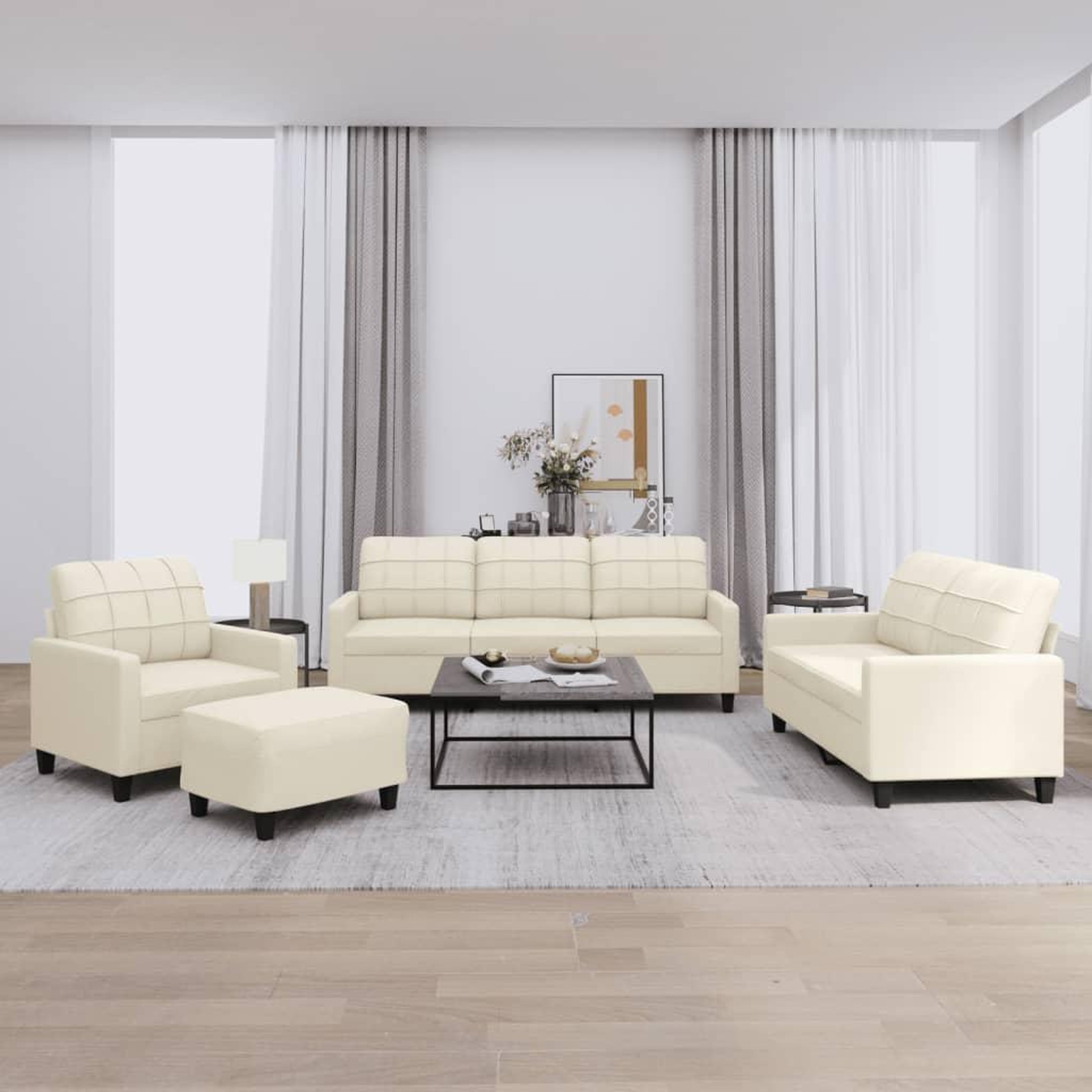 VIDAXL Ensemble de canapes 4 pcs avec coussins Creme Similicuir