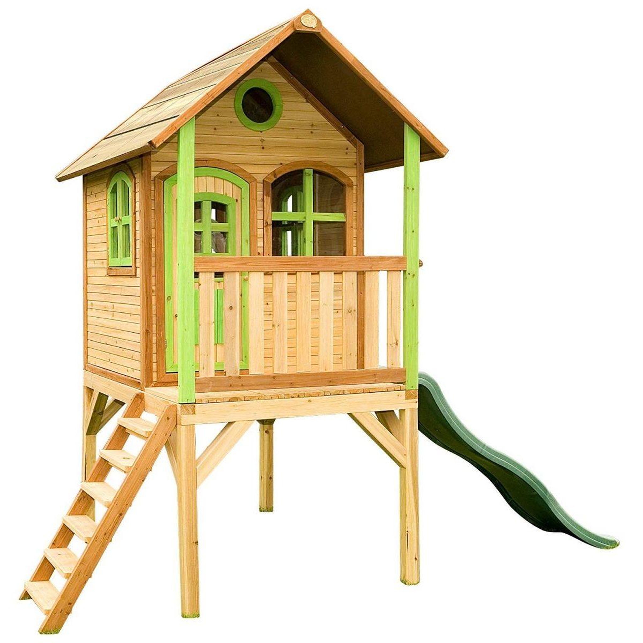Axi House Axi cabane enfant laura brun vert avec toboggan vert