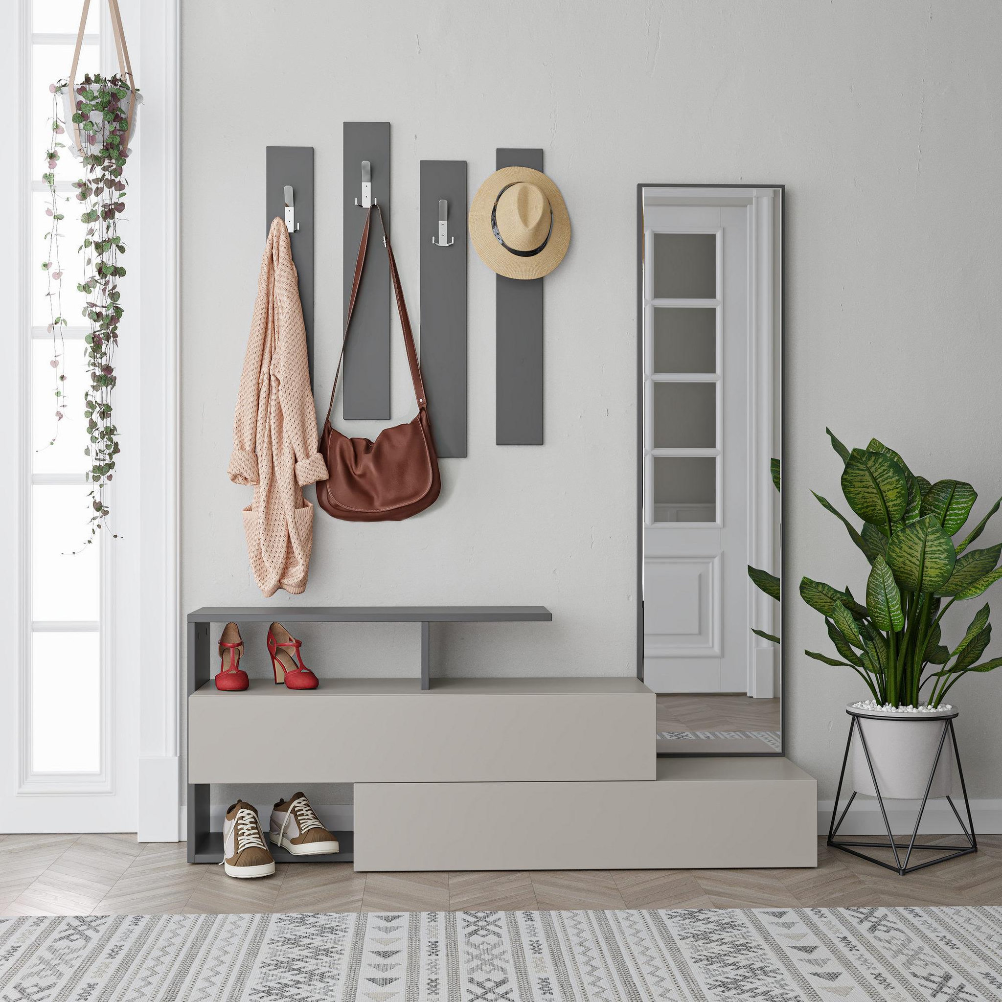 Voir la diapositive 2 : Habitat et Jardin Meuble d'entrée avec miroir en bois  ramda  - 137 x 35 x 154 cm - gris anthracite