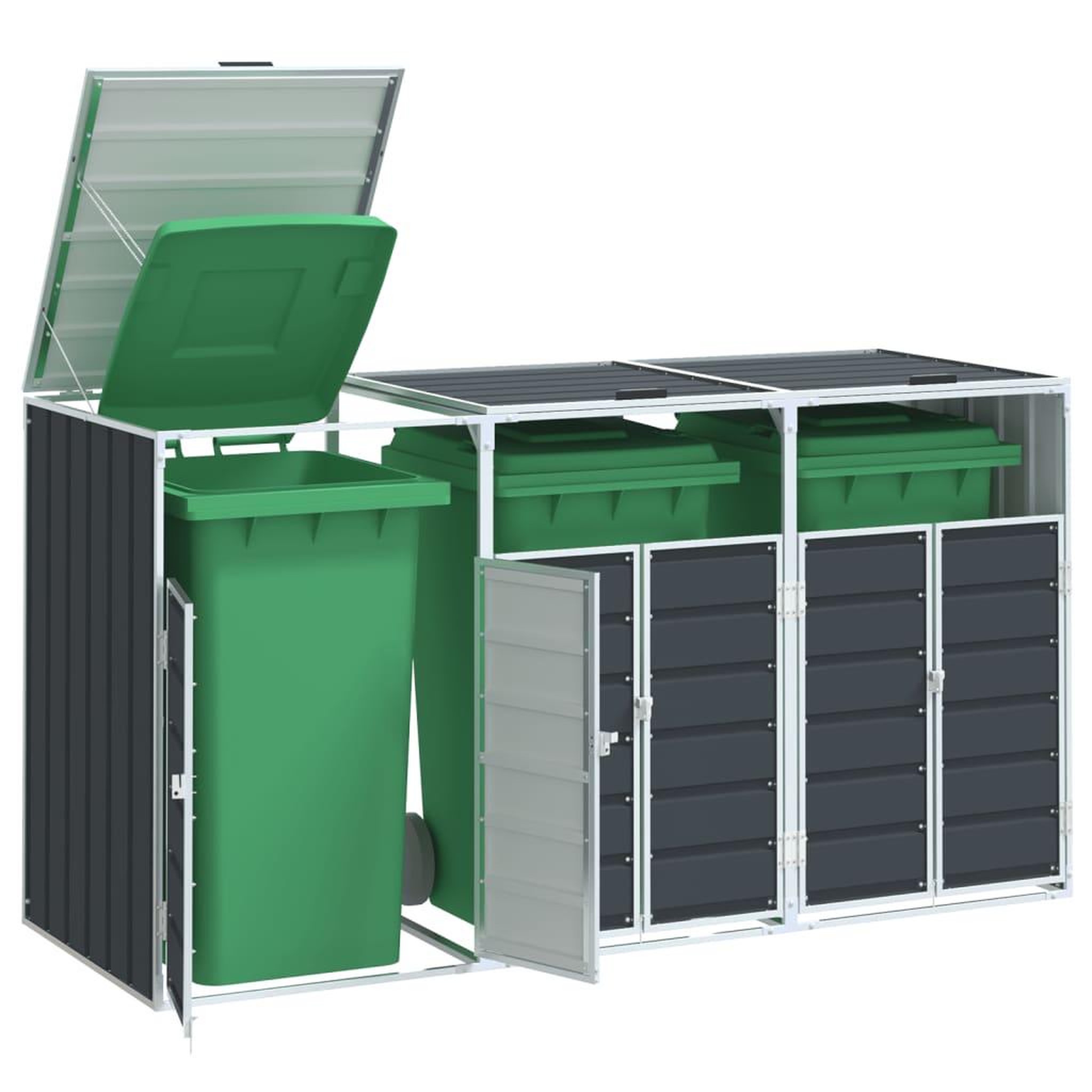 VIDAXL Rangement a roulettes pour poubelles pour trois bacs acier