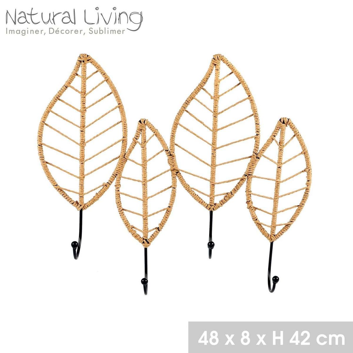 URBAN LIVING Porte manteau mural 4 crochets en corde et métal