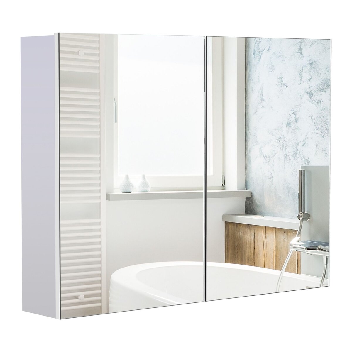 Armoire murale miroir salle de bain - 2 portes étagères, niche - blanc