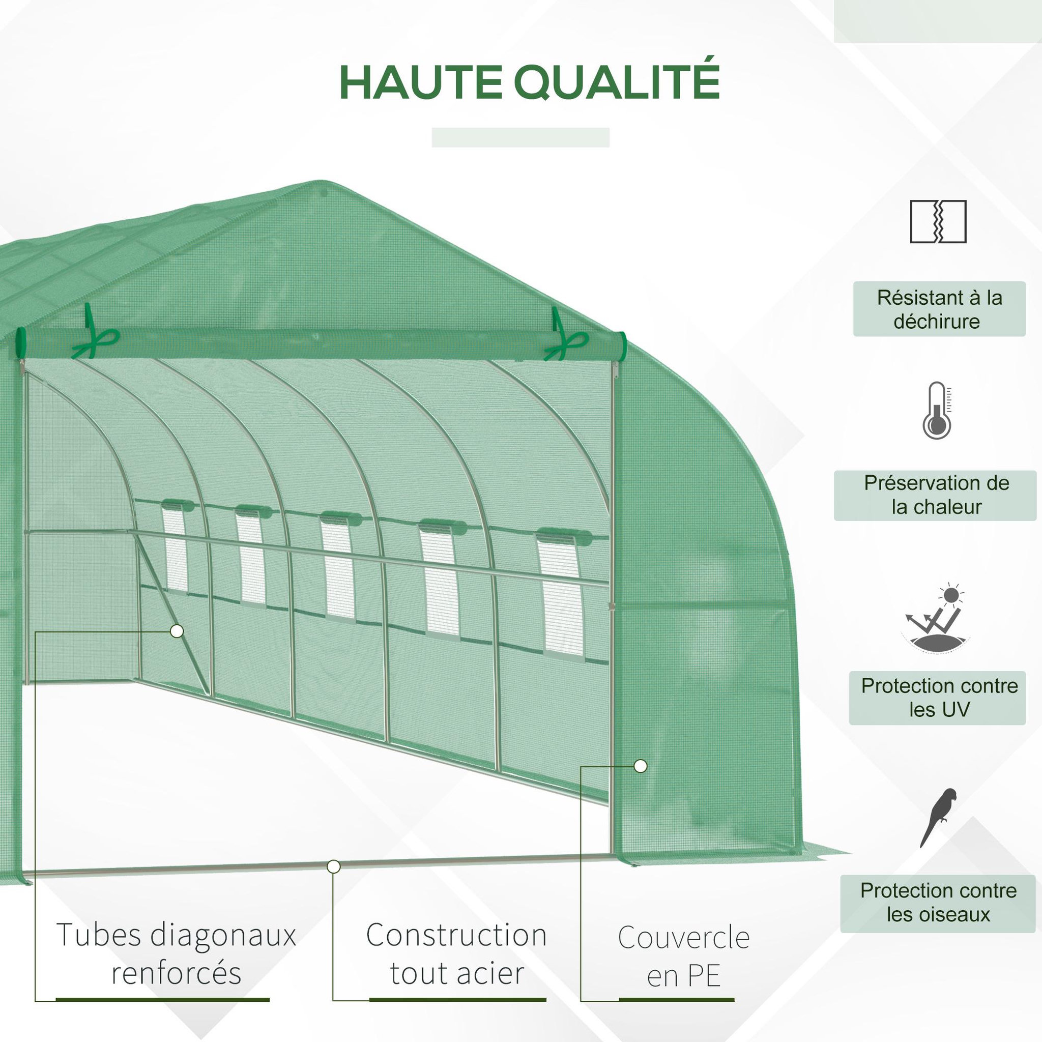 Voir la diapositive 4 : OUTSUNNY Serre tunnel grande taille 24 m² châssis tubulaire acier galvanisé renforcé 2,4 cm 12 fenêtres 1 porte vert