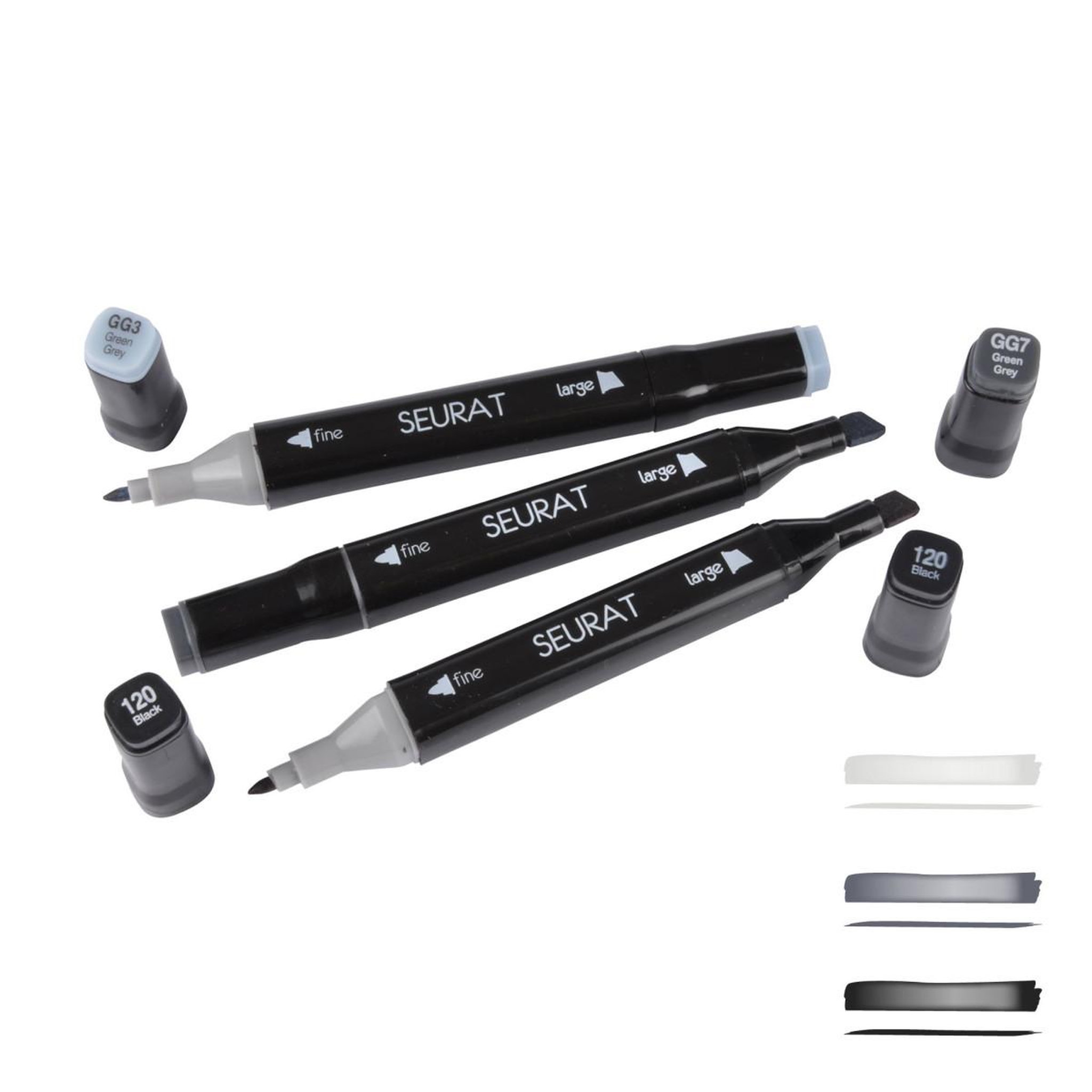 HOMEA Lot de 3 Marqueurs  Double Pointe  15cm Gris