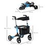 Voir la diapositive 3 : HOMCOM Déambulateur 4 roues - pliable, léger - assise, dossier, poignées ergonomiques réglables, frein à main - sacoche rangement - alu. bleu noir