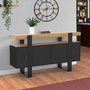 Voir la diapositive 2 : ID MARKET Buffet 140 cm PHOENIX 4 portes noir avec plateau bois