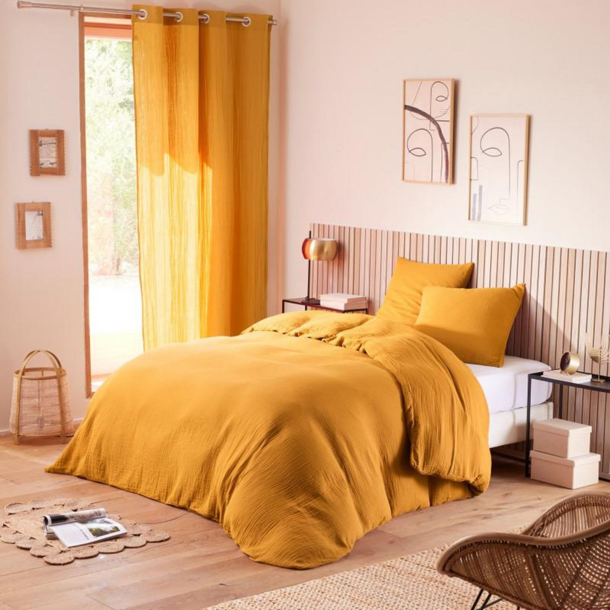 COTON PUR Parure de draps 4 pièces  Noah  Gaze de Coton pour lit 2 Places 160 cm